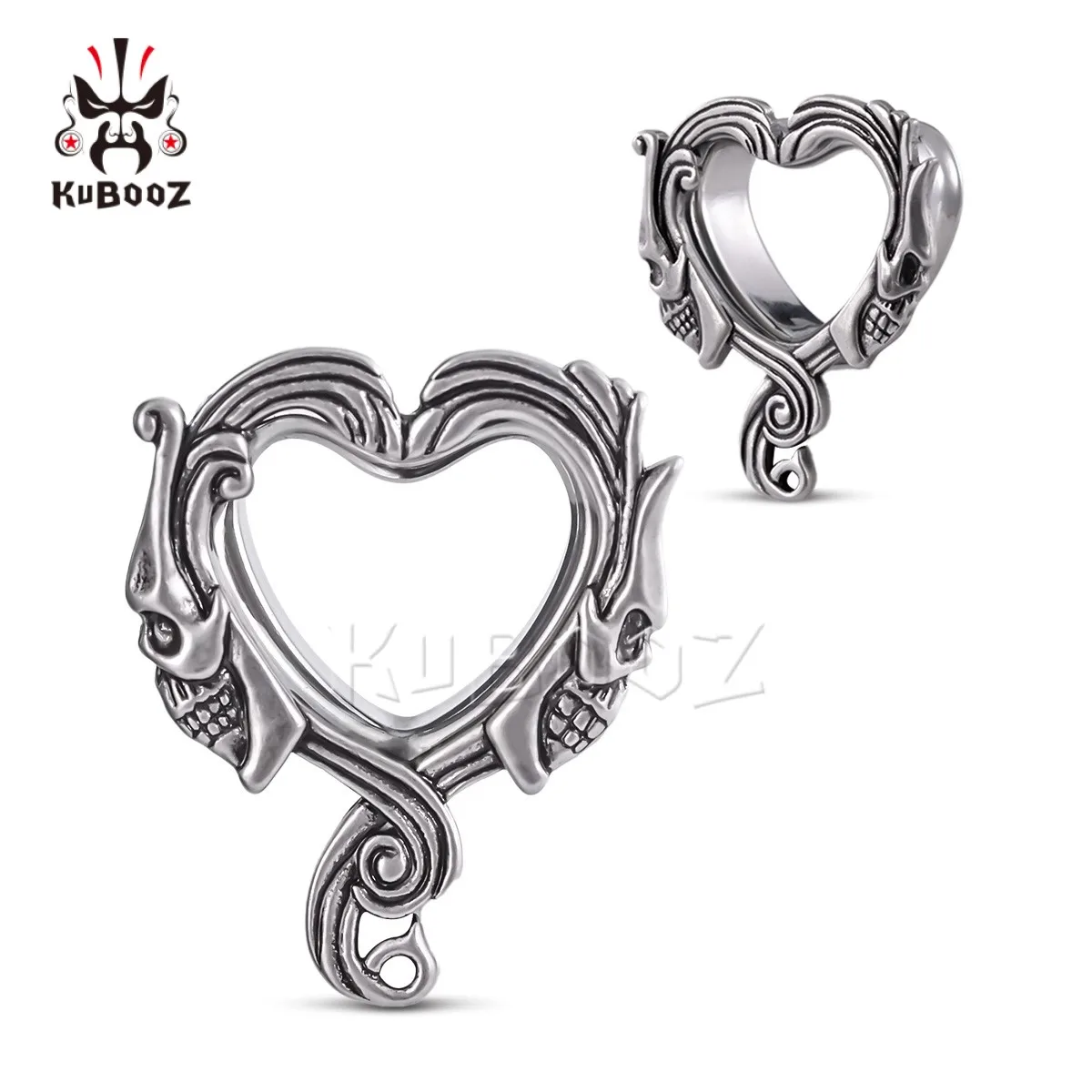 KUBOOZ Ear Expander Tunnels Stretcher Skull Stainless Steel Ears Gauges Piercing Body Jewelry Earrings 2PCS