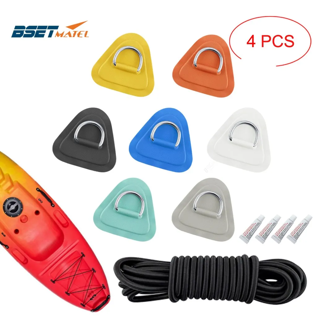 

4PCS D Ring Pad PVC Patch Boat Deck Rigging 2.5m Black Elastic Bungee Rope Kit For Stand Up Paddle Board SUP Deck Accessories