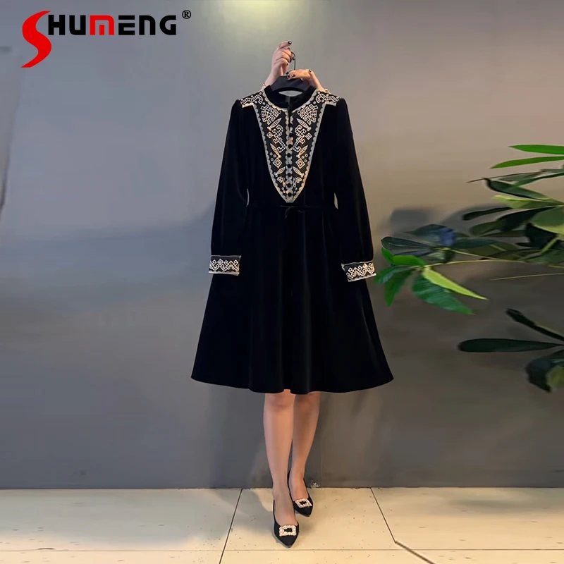 

Elegant Mid-Length Vestidos Slimming Lightly Mature Long Sleeve Dresses Oversize Women's Clothing Korean Style Waist-Tight Dress