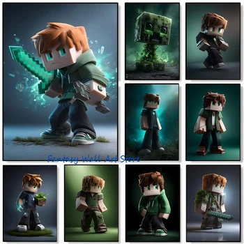 M-ine-craft Classic Kids Game Characters Minimal Video Game Poster