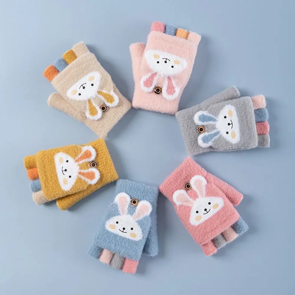 Thick Warm Children's Wool Gloves Comfortable Cartoon Printed 4-12years Kids Plush Gloves Knitted Mittens Winter winter gloves