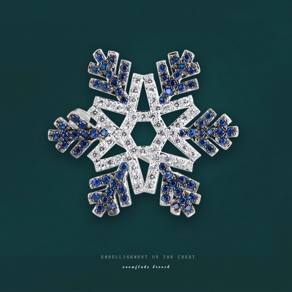 SAVOYSHI Luxury Snowflake Brooches For Mens Women Gift Blue Rhinestone Zircon Badge Pin Suit Coat Dress Sweater Accessories