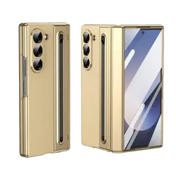Executive PU Leather Case with Pen Slot and Integrated Hinge Protector - Galaxy Z Fold4 (Golden)