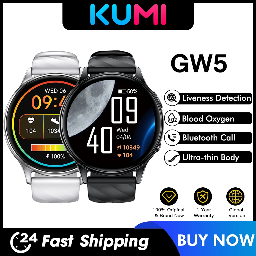 

KUMI GW5 Smart Watch NFC Bluetooth 5.2 100+ Sport Heart Rate Blood Pressure Oxygen Monitor Waterproof IP68 FOR iOS Android