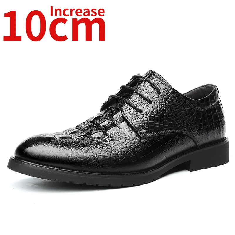 

Genuine Leather Increase 10cm Crocodile Pattern Height Increasing Shoes Men Dress Leather Shoes British Derby Elevator Shoes Man