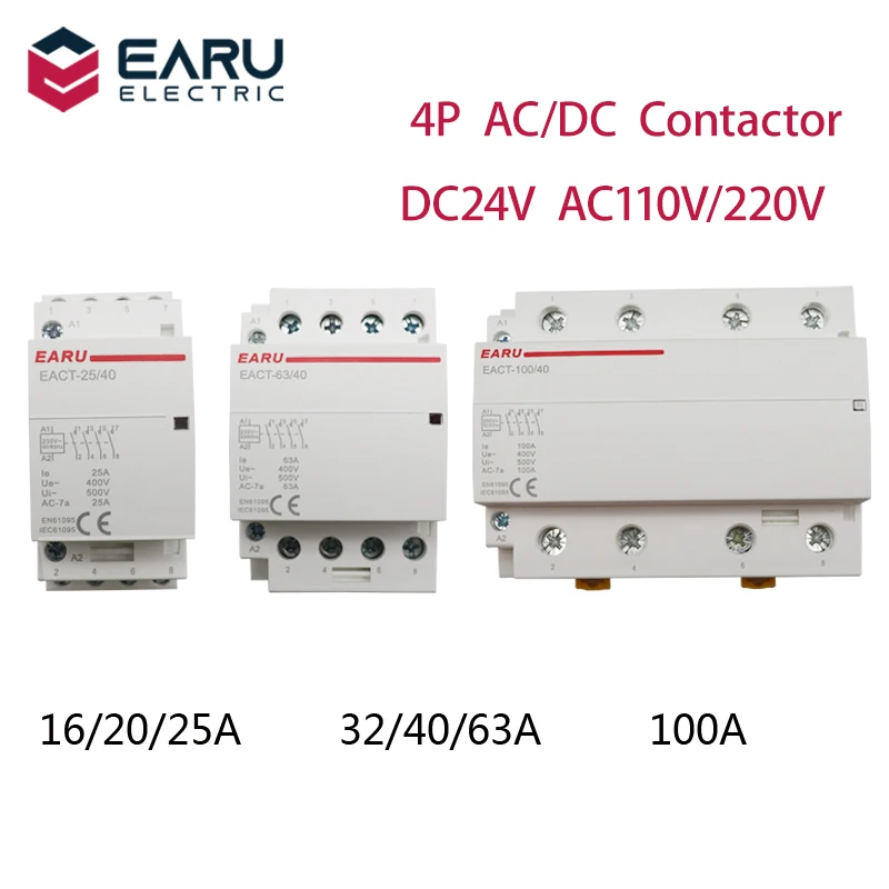 2NO 2 Pole Modular Contactor 100A Electrical AC Contactor Extra Long Life 24V/230V for Building Electrical Control Fields AC230V
