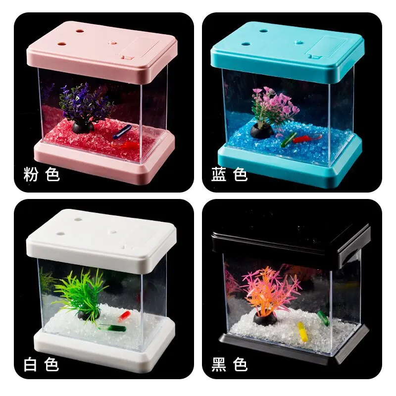 Colorful Color Changing Creative Light Bucket Plastic Fish Tank Removable  Desktop Viewing Landscaping Box Mini Aquarium For Kids