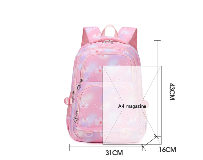 Lilo & Stitch waterproof backpack for girls featuring princess details, adjustable straps, and roomy compartments—ideal for travel, school, and daily adventures. dimensions