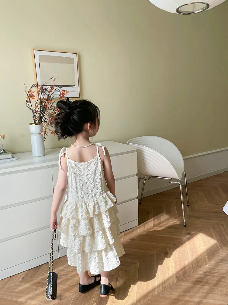 Girls Summer New Casual Cool Fairy Cake Dress Strap Dresses Children's Clothing Lightweight Breathable Gown for Kids Age -18 - 5