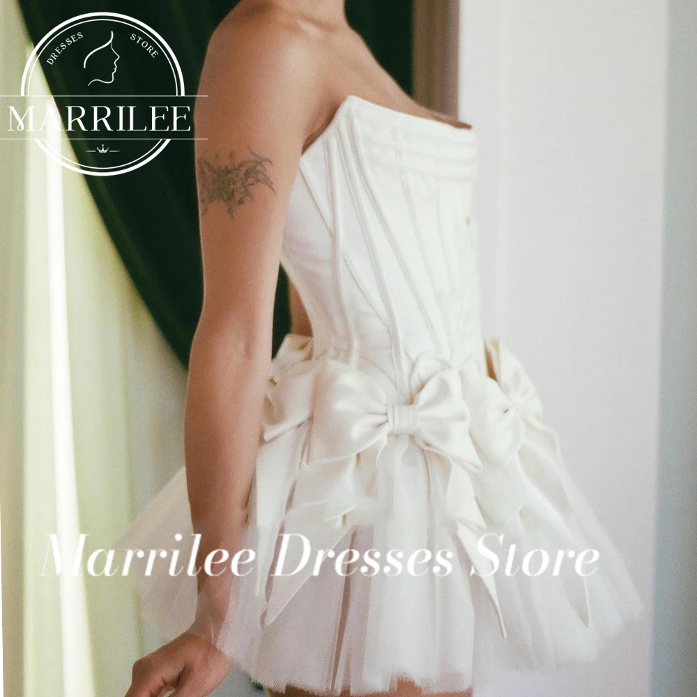 Marrilee Customized Princess Ballet Strapless Tulle Evening Dress With Bow Above Knee Sleeveless Sexy Open Back Short Prom Gowns 2