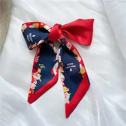 Red Christmas Silk Scarf All-match Santa Claus Ribbon Headband Scarf Hair Band Hair Tie Printed New Year Scarf Women