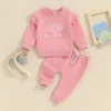 Toddler Girls Sister Matching Outfits Letter Embroidered Crew Neck Long Sleeve Sweatshirts Long Pants 2Pcs Fall Clothes Set 2