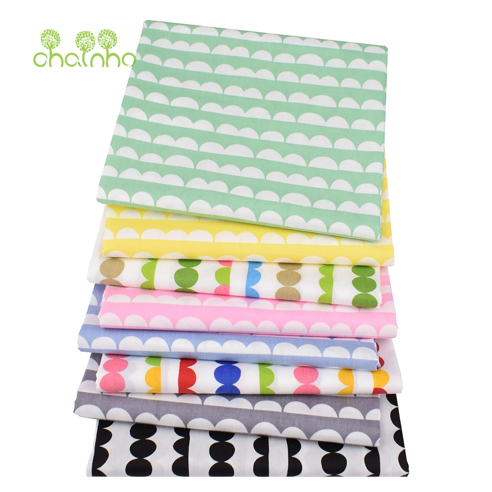 Chainho,Printed Twill Weave Cotton Fabric,DIY Sewing Quilting Material,Patchwork Cloth,Geometric Pattern Series,2 Sizes,15C370