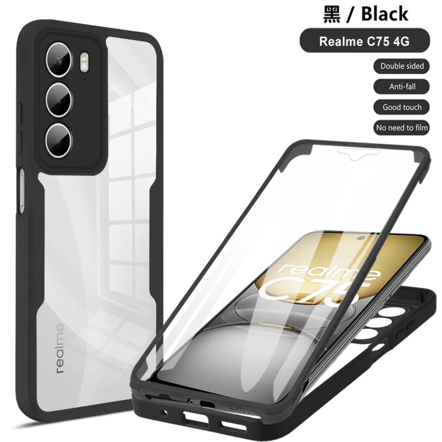 360° Shockproof Transparent Phone Case with Built-in Screen Protector and Anti-Drop Bumper Cover