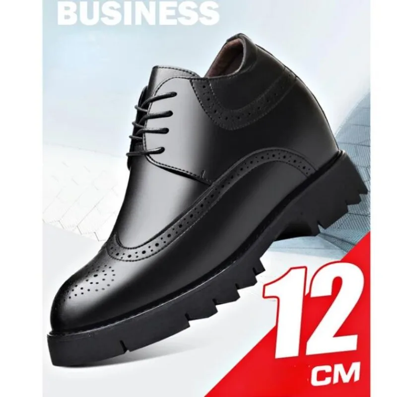 Bullock Carving High-heeled Height-increasing Shoes for Men Elevator 12cm Men's Dress Leather Shoe Daily Height-increased Shoes