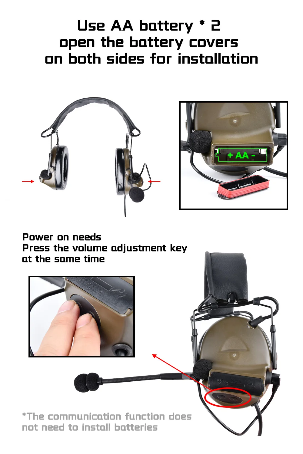 WADSN Taktisches C2 II Headset mit Mikrofon CS Ohrenschützer für Jagd Schießen Kopfhörer Gehörschutz Gehörschutz – Detail 4
