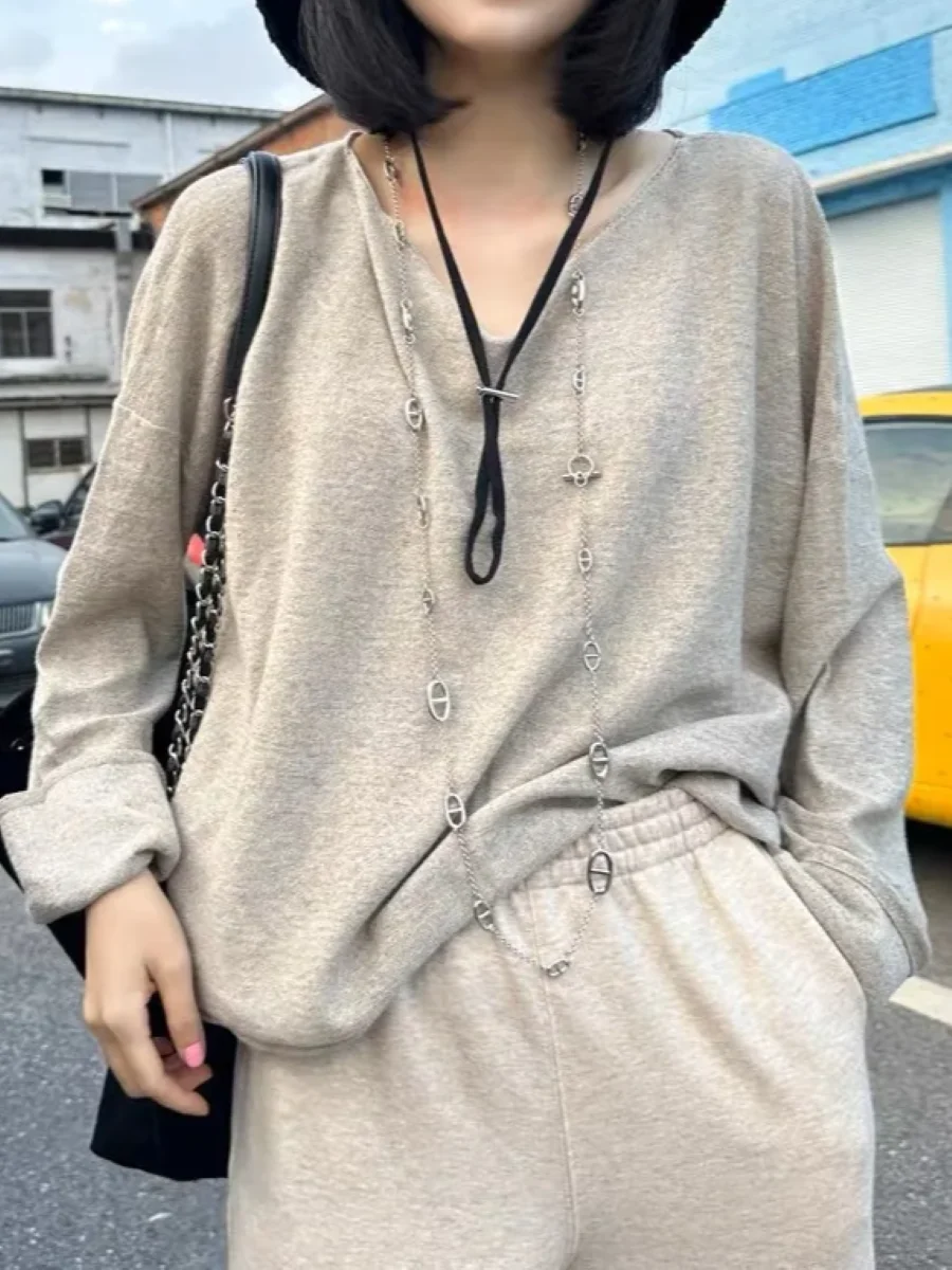 

Women Sweater Solid Color O-Neck Long Sleeve Female Loose 2023 Autumn Knit Pullover