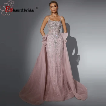 Eshaut&Bridal Luxury Beaded Mermaid Evening Dress Spaghetti Strap Detachable Overlay Formal Prom Wedding Party Gown Customized 1