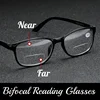 Unisex Square Bifocal Reading Glasses Men Women Vintage Far Near Sighted Eyeglasses Black Frame Clear Lens Presbyopia Eyewear 1