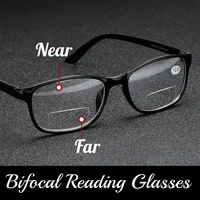 Unisex Square Bifocal Reading Glasses Men Women Vintage Far Near Sighted Eyeglasses Black Frame Clear Lens Presbyopia Eyewear 1