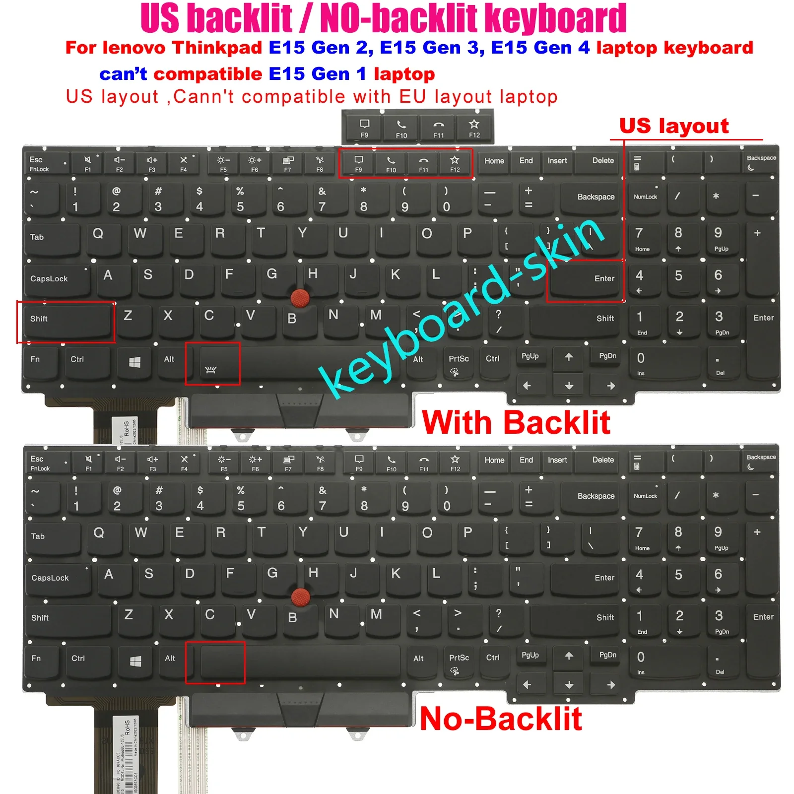 

Новая английская клавиатура с подсветкой/без подсветки для ноутбука IBM Lenovo Thinkpad E15 Gen 2,E15 Gen 3,E15 G4
