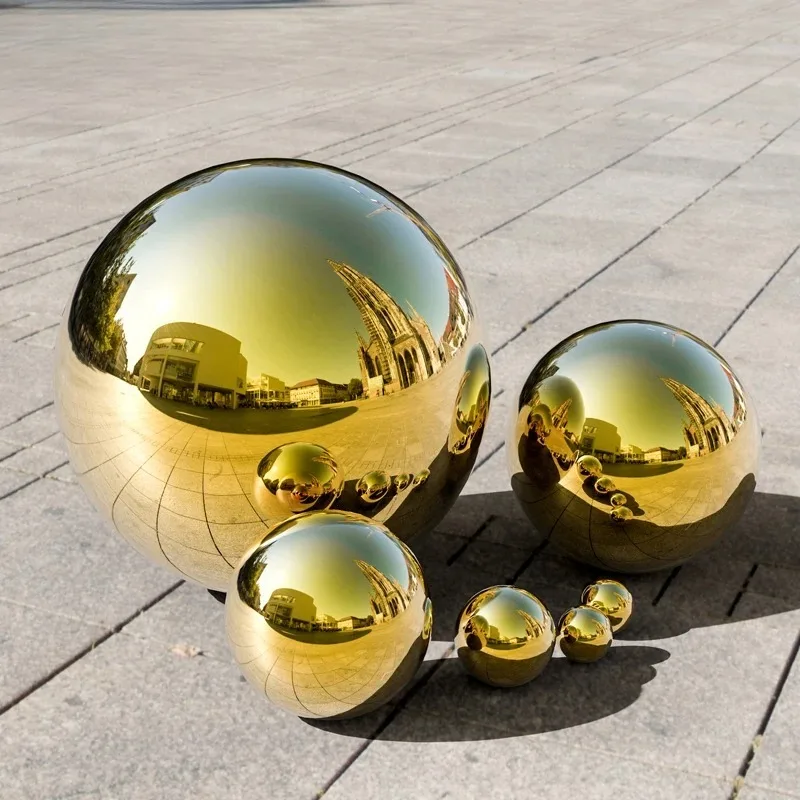 Dia 19-300mm 304 Stainless Steel Hollow Ball Golden 1.0mm Titanium Gold Metal Hollow Ball Golden Mirror Surface Decorative Ball