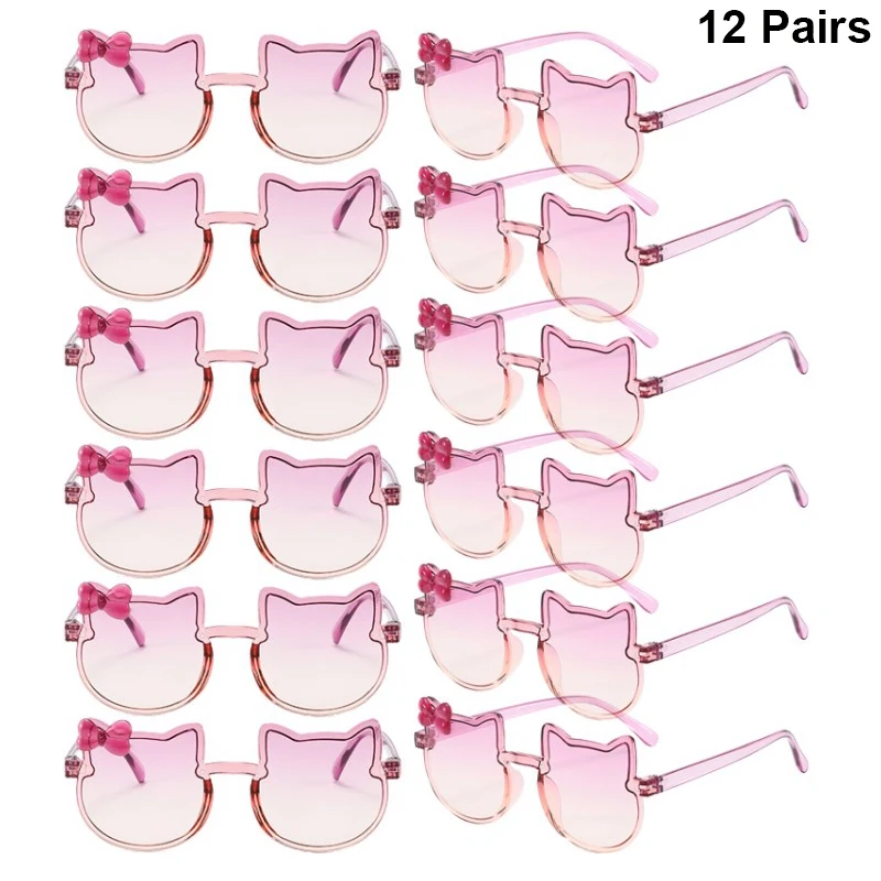 12 Pairs Kitten Shaped Sunglasses Children Fashion Multi-color Decor Shades Girls fashion sunglasses kids sunglasses children sunglasses