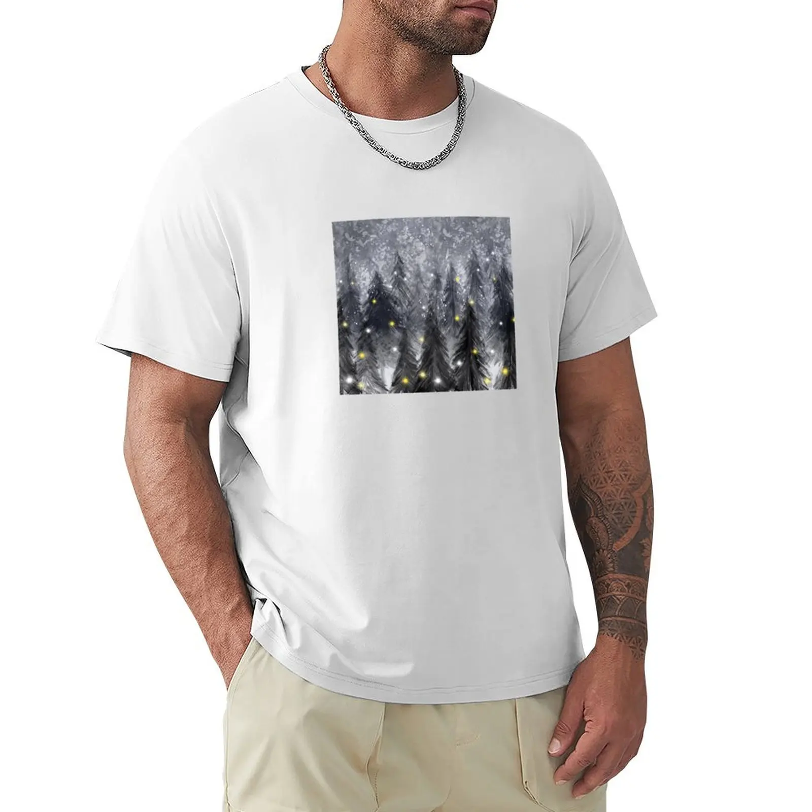 

Winter Fireflies T-shirt kawaii clothes blacks boys whites blanks T-shirts for men cotton