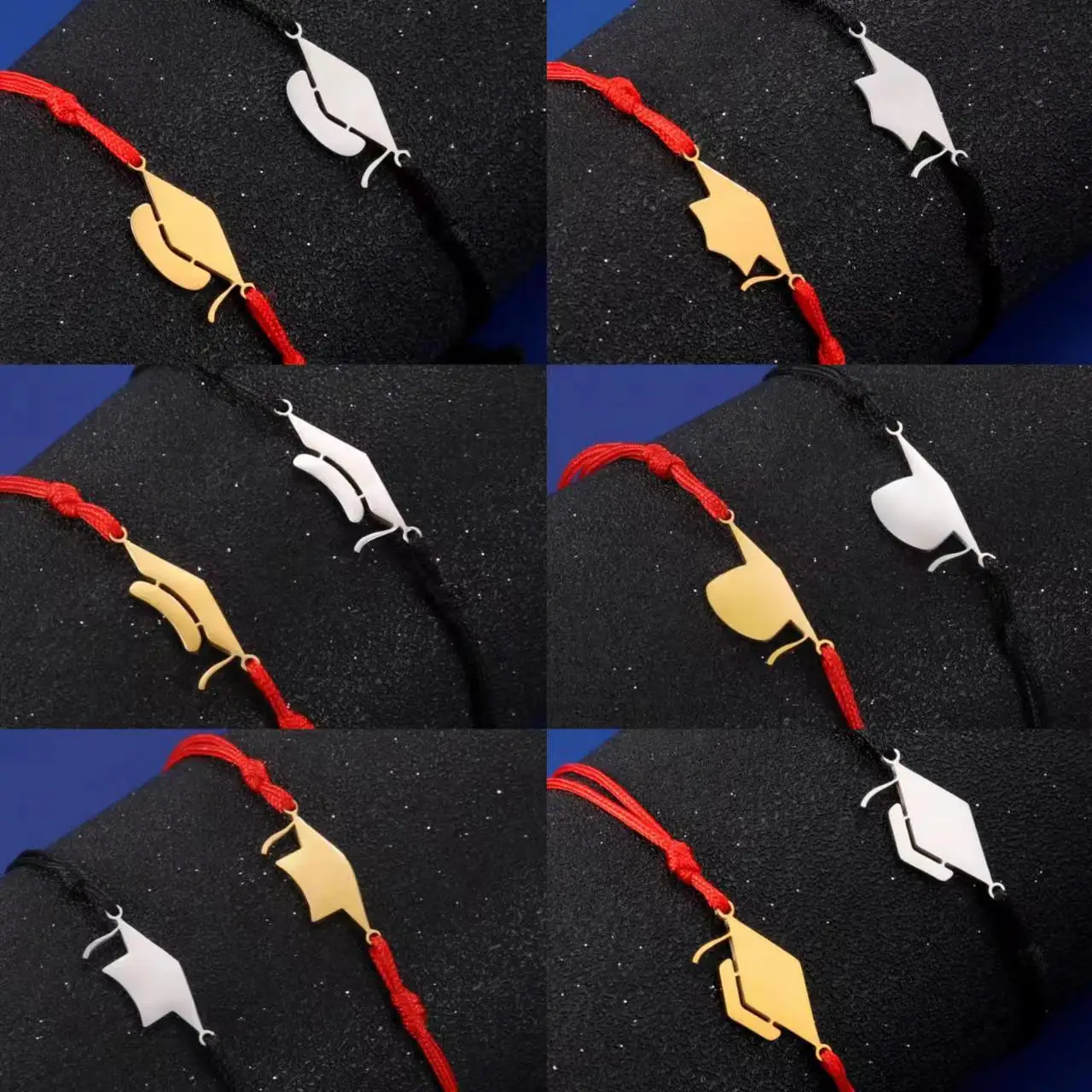 Braccialetto In Acciaio Inossidabile Con Berretto Da Scapolo Campus University Red Black String Charm Per Donna Uomo Studente Laurea Gioielli Regalo N