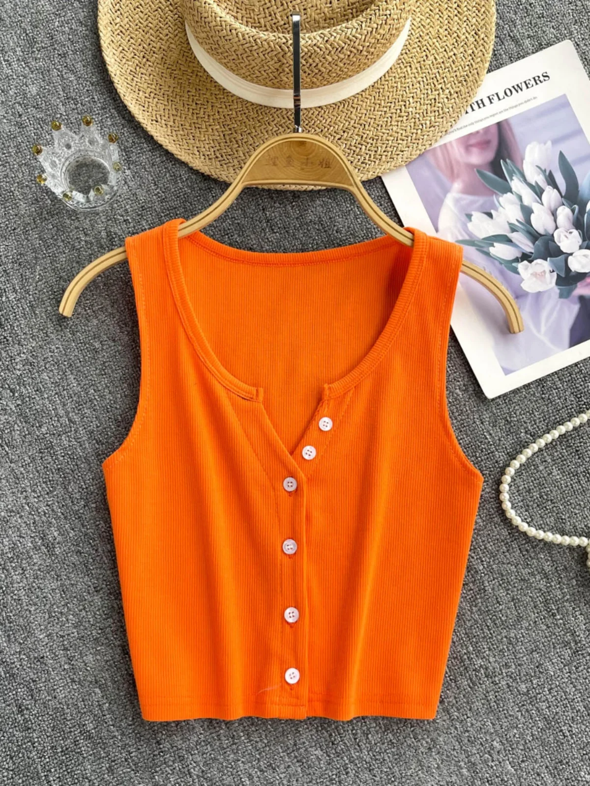 

Женский короткий топ без рукавов American Ins, повседневный однобортный универсальный топ для девушек на лето