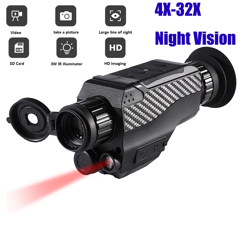 

Monocular Night Vision Device 1080P HD Infrared 4-32X Digital Zoom Hunting Telescope Outdoor Day Dual Use Full Dark 300m Camara