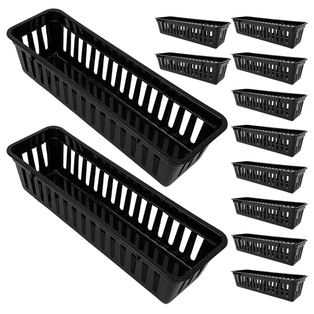 12Pcs 플라스틱 연필 컨테이너 주최자 데스크탑 보관 바구니 교실 문구 홀더 크레용 펜 주최자 트레이