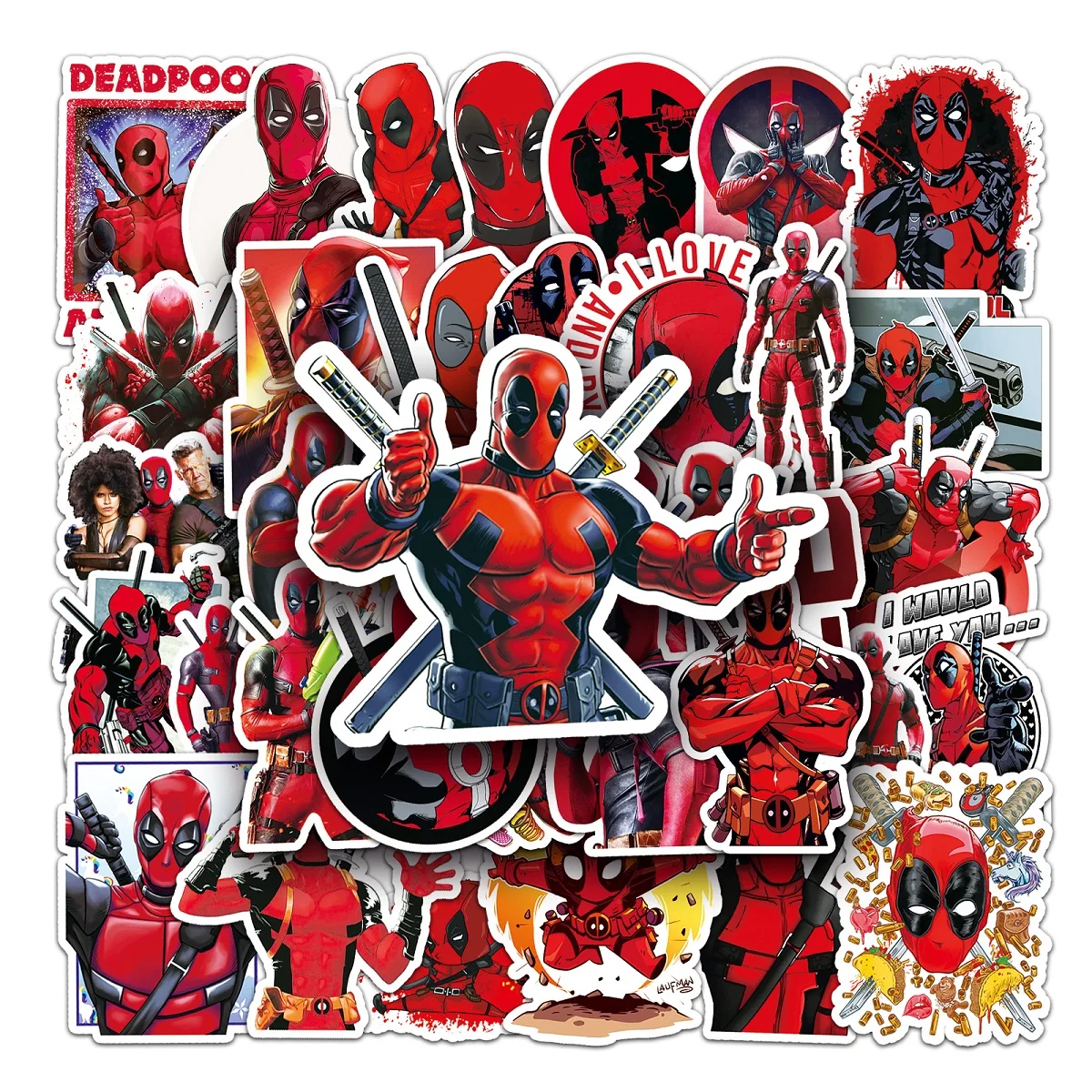 

50Pcs/Set Superheroes Deadpool Stickers Cartoon Doodle Ornament Skateboard Automobile DIY Sticker Personality Waterproof