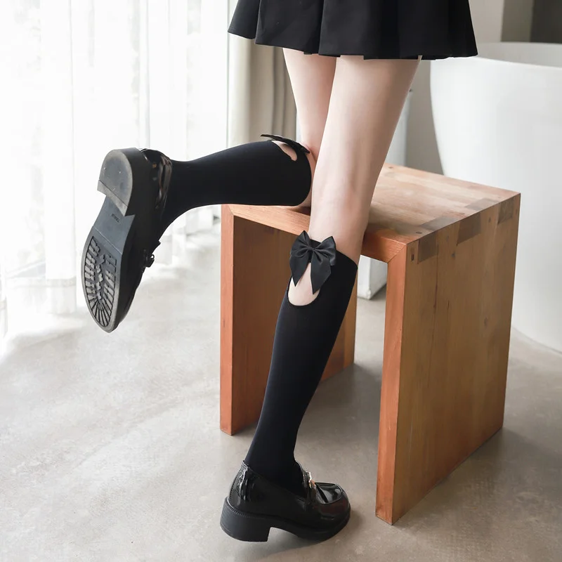 

Women sexy long socks over knee thigh nylon stocking bowknot transparent pantyhose tight Velvet girl bow lovely Lolita PR148