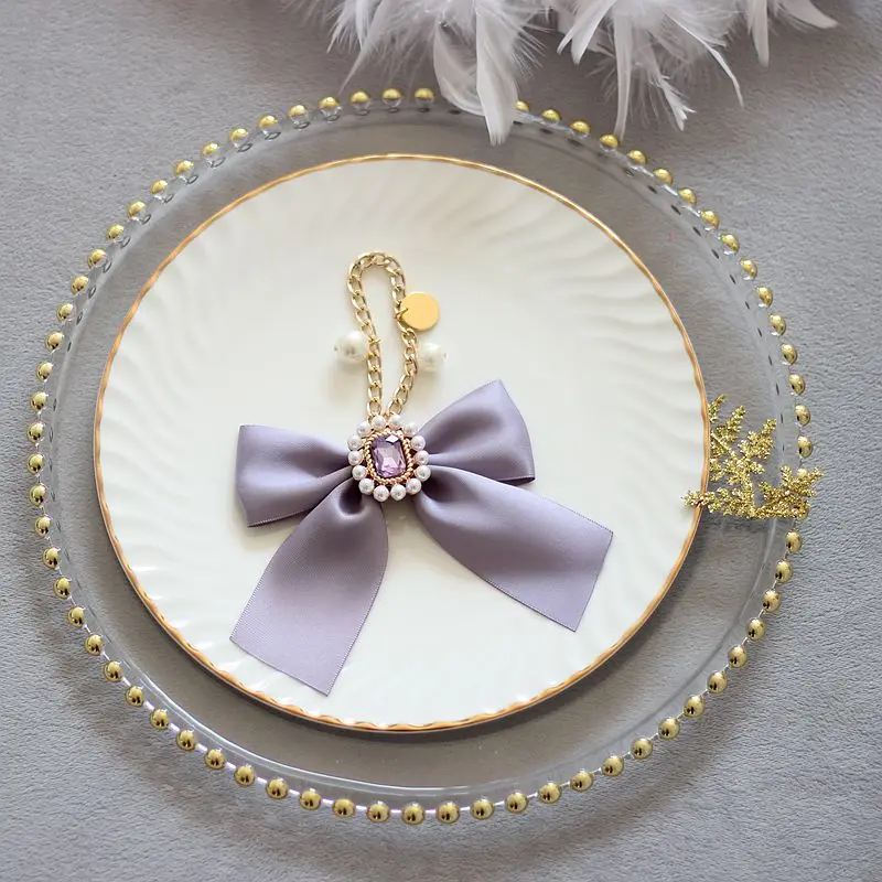 Japanese Style Lolita Pearl Gem Rhinestone Bow Bag Charms Handmade Dream Y2K Bag Hanging Chain Pendant Fairy Pendant Keychain
