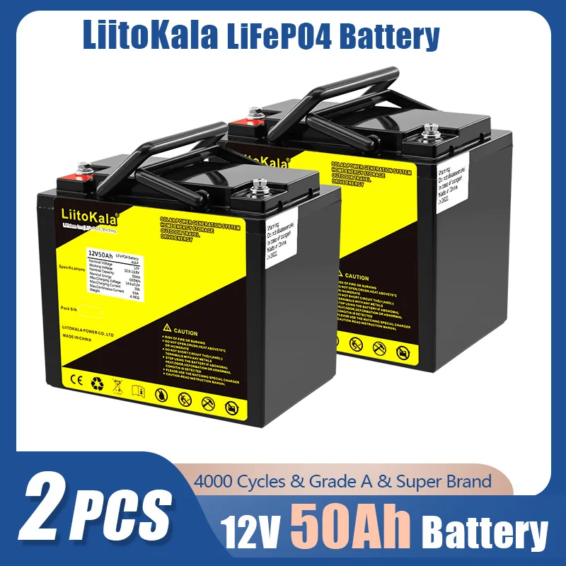2PCS LiitoKala 12V/12.8v 50AH 60AH lifepo4 battery with 50A BMS For 12V battery RV Xenon light Solar energy storage Inverter