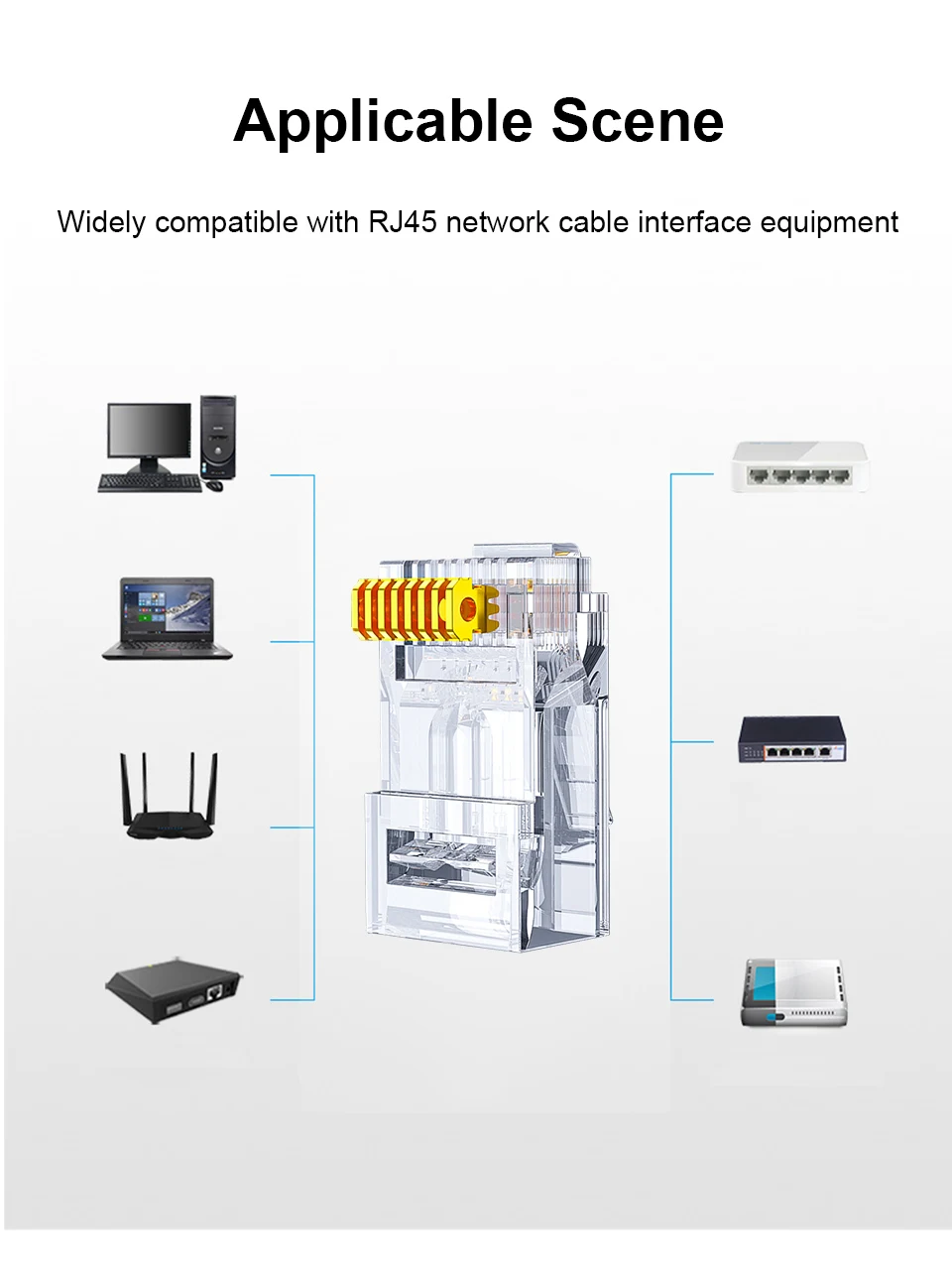 ONTi 10/50pcs CAT6 CAT5E Pass Through RJ45 Modular Plug Network Connectors UTP 50μ Gold-Plated 8P8C Crimp End for Ethernet Cable