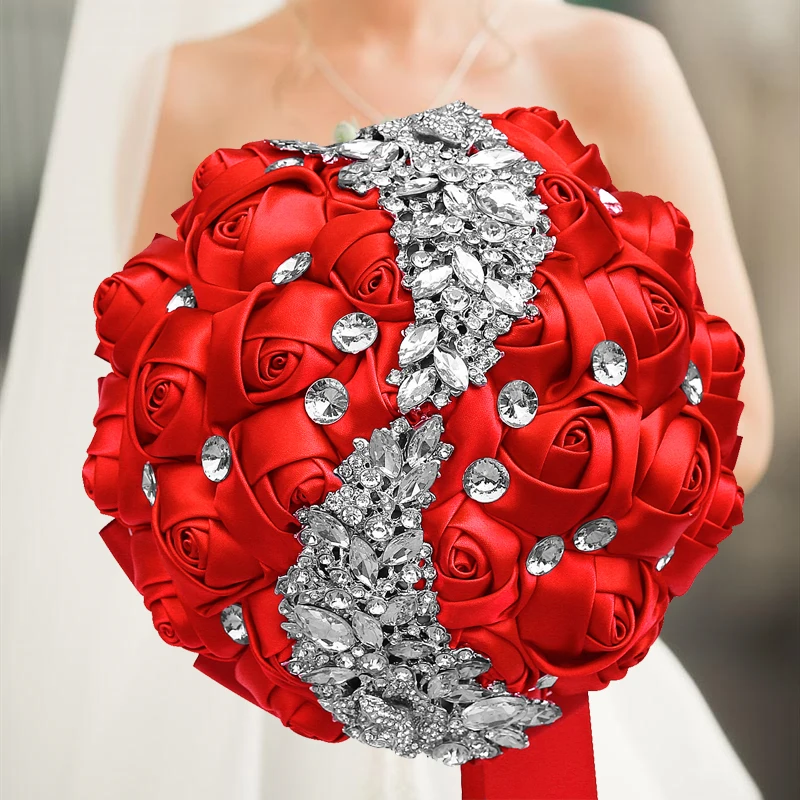 

1pc/lot Red Wedding Bridal Bouquet With jewelry
