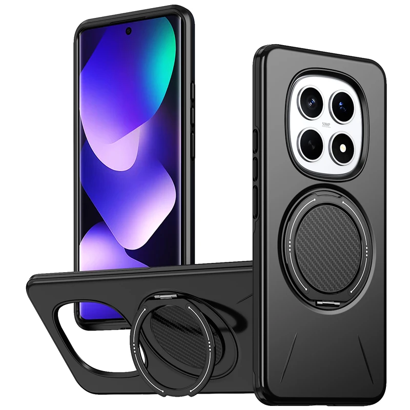 ELVEV Magnetic Shockproof Case with Rotating Ring Bracket - Hard PC + Soft TPU