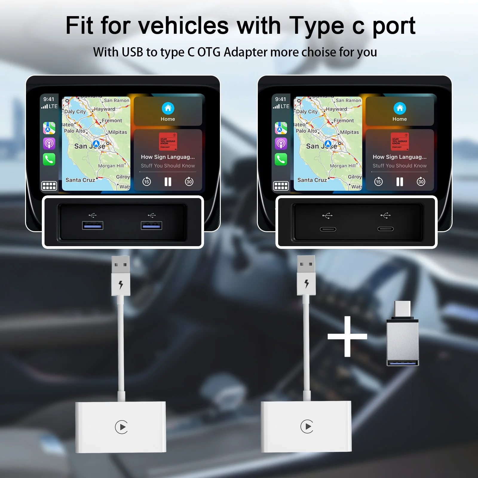 Pour Iphone Récepteur Carplay sans fil Apple Téléphone mobile Bluetooth  Voiture Navigation Usb Adaptateur de connexion