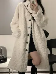 Winter Lambswool Coat Women Warm Faux Fur Jacket Thick Mid-length Fluffy Jacket Luxury Stand Collar Long Sleeve Overcoat Korean
