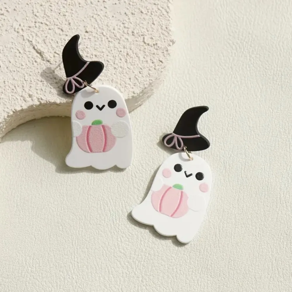 1 Pair Halloween pink Pumpkin Acrylic Dangle Earrings for Women Whimsical Hat Design Halloween Decoration Festive Jewelry Gifts