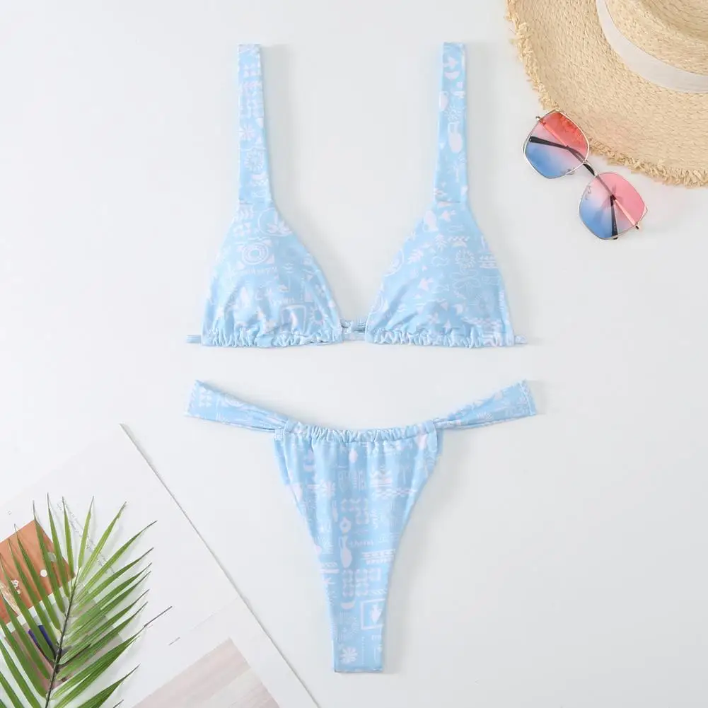 

Women Sexy Bikini Set Floral Print Swimwear V-neck Bra Briefs Set Micro Bikini Sets Quick Drying Swimsuit Two Pieces Biquini
