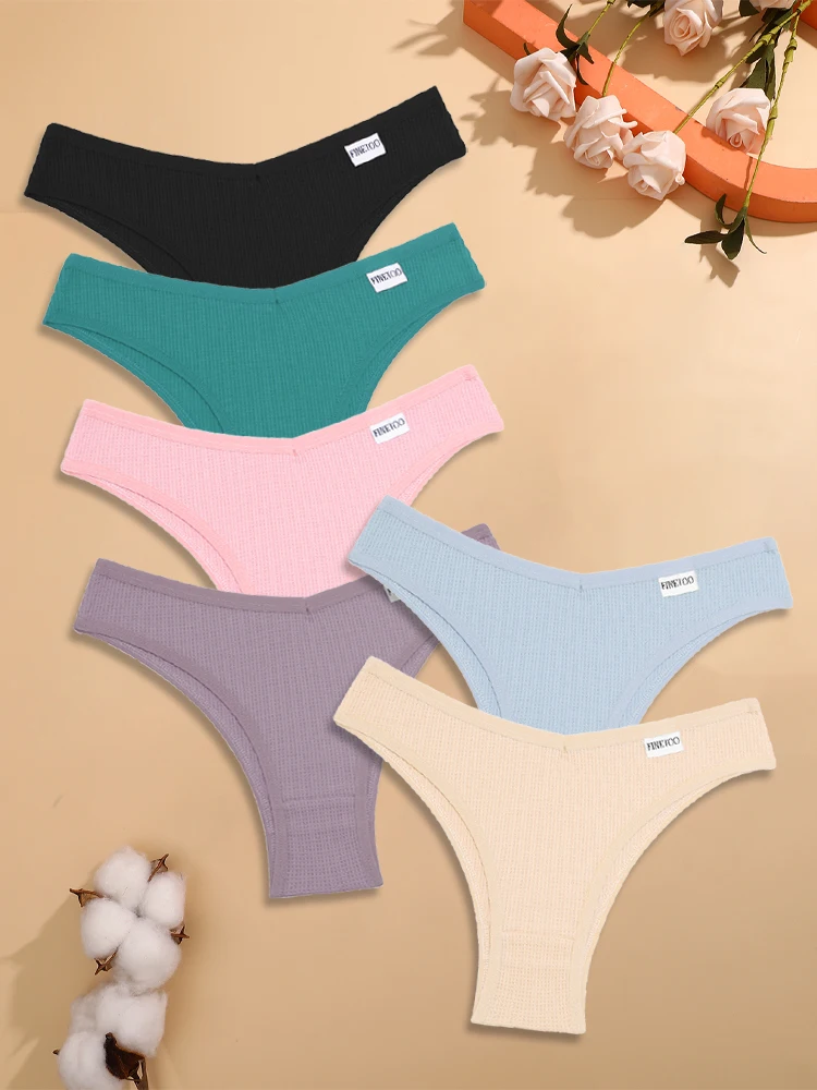 6 قطعة/المجموعة القطن الهراء الملابس الداخلية للنساء مثير منخفضة الخصر البرازيلي سراويل الإناث تنفس بلون لينة الملابس الداخلية بيكيني