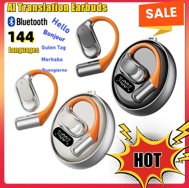 AI Language Translation Earbuds 144 Languages Bluetooth-Compatible 5.4 Translator Earbuds HD Sound Music Earphones for Travel