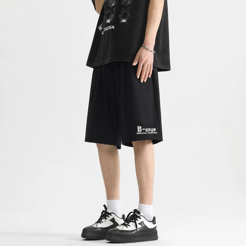 Men Trendy Letter Print Casual Streetwear Loose Straight Short Pants Youth Sports Running Quick Drying Beach Shorts Ropa Hombre