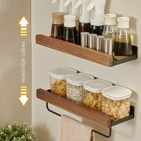 organizer kitchen ，Wooden Kitchen Rack Wall-Mounted Punch-Free Household Rack Seasoning Board Storage Rack，Kitchen Accessories 2