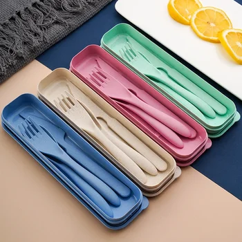 Set di tre pezzi portatili da viaggio per mensa per studenti in plastica, set di coltelli, forchette e cucchiai portatili creativi 1