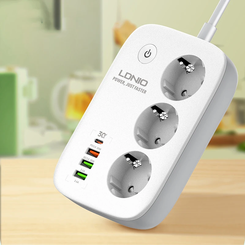 LDNIO  Ʈ  ÷ Ŀ Ʈ, Ʈ Ȩ  , 3 ÷, 3 USB, 1 Ÿ C Ʈ, EU ̱  ÷ 