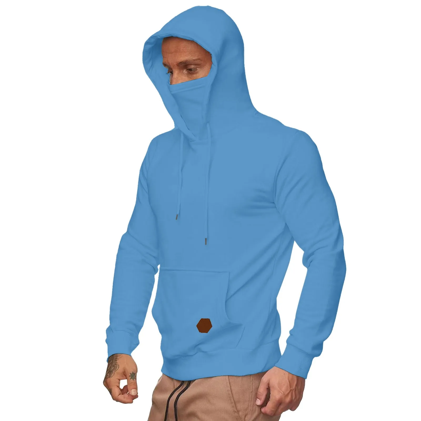 Men Y2k Hooded Sweatshirt Harajuku Mask Solid Color Hooded Drawstring Pocket Hoodie Spring Autumn Ninja Style Fitness Pullover